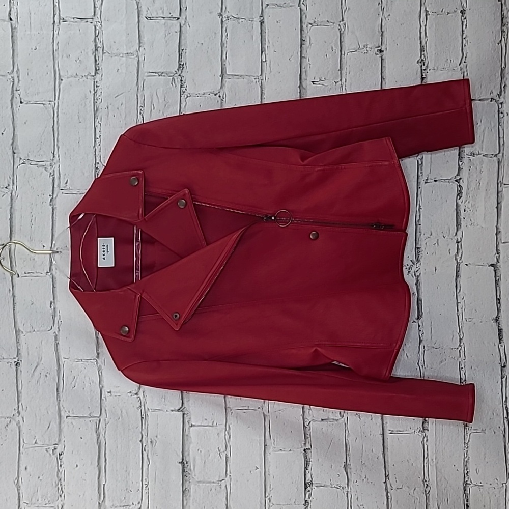 Akris Punto Asymmetric Zip Fitted Lux Nappa Leather Biker Jacket in Red - NWOT - Picture 7 of 17